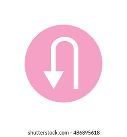 U turn icon vector sign. Pink circle. Pink button