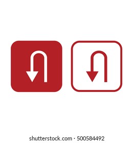 U turn icon vector sign. Red and white