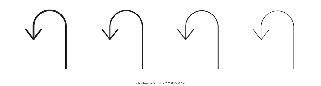 Iconos de giro en U, conjunto de iconos lineales. Iconos lineales negros de la palma