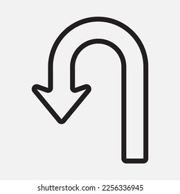 U girar a la izquierda icono ilustración vector de icono en estilo de línea, usar para presentación de aplicaciones móviles del sitio web