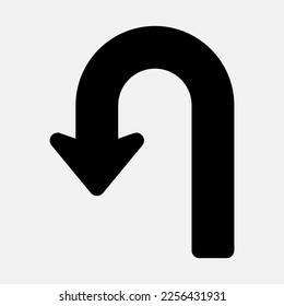 U turn left arrow icon vector illustration in solid style, use for website mobile app presentation