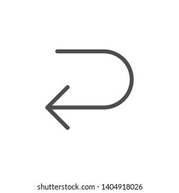 U Turn Left Arrow, Sign modern simple clear flat outline vector icon, symbol 