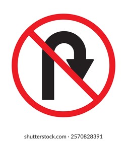 U Turn Not Allowed Forbidden Arrow Traffic Sign Icon Set. Vector Image. U-Turn Prohibition Road Line Icon Set. U-Turn Ban icon in outline and solid flat style.