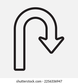 U turn right arrow icon vector illustration in line style, use for website mobile app presentation