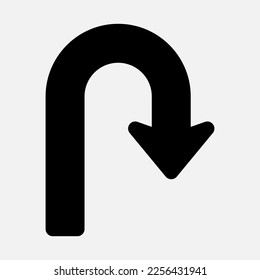 U turn right arrow icon vector illustration in solid style, use for website mobile app presentation