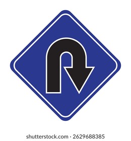 U Turn Right Road sign. U-Turn Right Traffic Road Sign, Vector Illustration.
