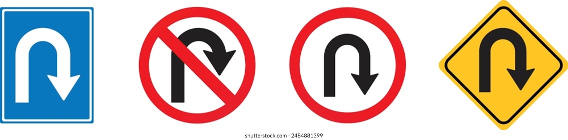 U Turn Right Traffic Road Icon, vector illustration. U-Turn forbidden road sign. No u-turn symbol. do not u turn sign on white background. traffic sign.