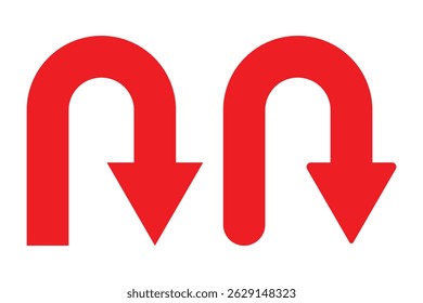 Ícone Da Estrada De Trânsito À Direita. Marcação de estrada em curva em U, ícone de direção de seta curva. Aviso de sinal de trânsito U-TURN. Sinal de trânsito isolado U Turn. Ilustrador de vetor.