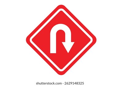 Ícone Da Estrada De Trânsito À Direita. Marcação de estrada em curva em U, ícone de direção de seta curva. Aviso de sinal de trânsito U-TURN. Sinal de trânsito isolado U Turn. Ilustrador de vetor.