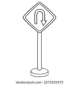 u turn right traffic sign illustration hand drawn outline vector