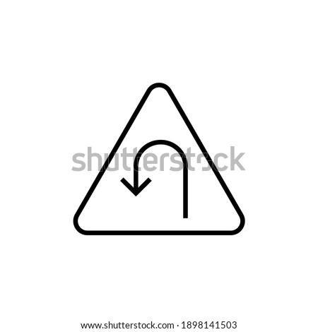 U Turn Road Sign  in flat black line style, isolated on white background