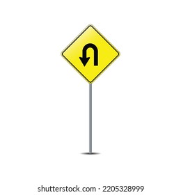 U Turn Road Sign On Post Pole Vector Graphics