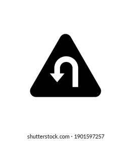 U Turn Road Sign  in solid black flat shape glyph icon, isolated on white background
