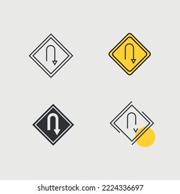 u turn road sign vector icon