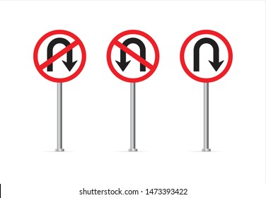 U Turn Sign. No U Turn. Vector Illustration. On White Background