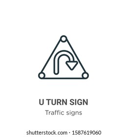 U turn sign outline vector icon. Thin line black u turn sign icon, flat vector simple element illustration from editable traffic signs concept isolated on white background