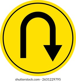 U Turn Sign. sharp turn warning. turn u sign. driving navigation icon. traffic direction and Road safety. warning road sign
