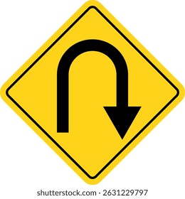 U Turn Sign. sharp turn warning. turn u sign. driving navigation icon. traffic direction and Road safety. warning road sign
