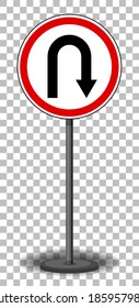 U turn sign with stand isolated on transparent background illustration