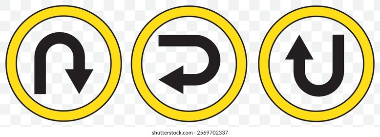 U turn sign vector art transparent background. Only U Turn Black Arrow Sign Direction Icon Set. Vector Image. eps 10.