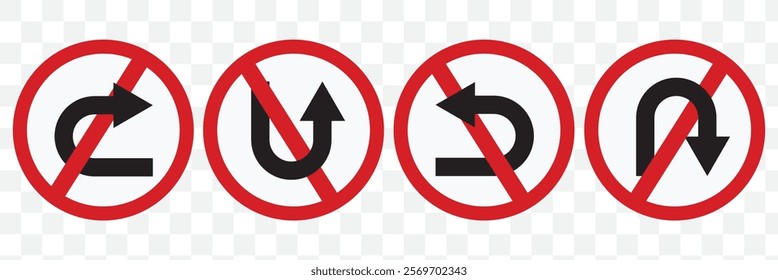 U turn sign vector art transparent background. Only U Turn Black Arrow Sign Direction Icon Set. Vector Image. eps 10.