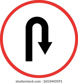 U gira o fundo branco da arte vetorial. Sinal de estrada vetor em forma de U com símbolo de curva. Seta, direção, ícone de curva em U. Ilustração vetorial