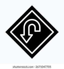 U Turn Sign Vector Icon, Isolated Vector Silhouette Style Icon,