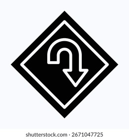 U Turn Sign Vector Icon, Isolated Vector Silhouette Style Icon,