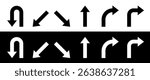 U turn sign vector illustration, U-Turn right and left traffic road sign, black arrow sign direction icon set, Go straight, U turn, right and left, this way, one way, only U turn icon, traffic signs.