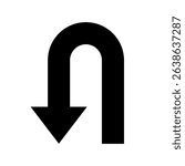 U turn sign vector illustration, U-Turn right and left traffic road sign, black arrow sign direction icon set, Go straight, U turn, right and left, this way, one way, only U turn icon, traffic signs.