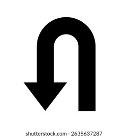 U turn sign vector illustration, U-Turn right and left traffic road sign, black arrow sign direction icon set, Go straight, U turn, right and left, this way, one way, only U turn icon, traffic signs.