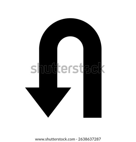 U turn sign vector illustration, U-Turn right and left traffic road sign, black arrow sign direction icon set, Go straight, U turn, right and left, this way, one way, only U turn icon, traffic signs.