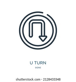 u turn thin line icon. arrow, direction linear icons from signs concept isolated outline sign. Vector illustration symbol element for web design and apps.