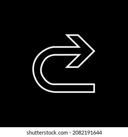 U Gira El Icono Del Vector. U Gira el icono en un estilo plano de moda. U Activar ilustración de icono aislada en fondo negro