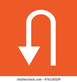 U turn vector sign. Orange background