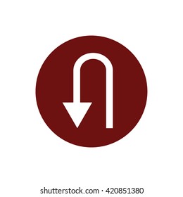U turn vector sign. Red circle. Red button