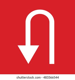 U turn vector sign. Red background