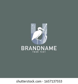 "U" Typografische Vektorillustration Symbol Illustration. Heron-Logo