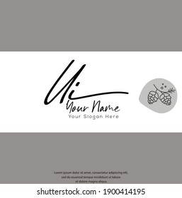 U I UI Initial letter handwriting and signature logo. Beauty vector initial logo .Fashion, boutique, floral and botanical