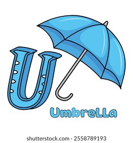  U is for Umbrella: Fun and Bright Illustration for Pre-School Learning with Letter U Design