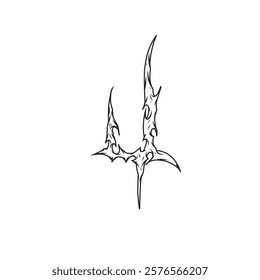 U, unique tribal letter design with flowing lines and sharp abstract details, perfect for tattoos, music graphics, and custom apparel
