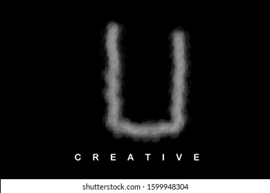 U uppercase letter with gray smoke and soft curved lines. Vector illustration letter for logo, label, monogram, cover, emblem, company name, font, business sign, template, icon or web page design.