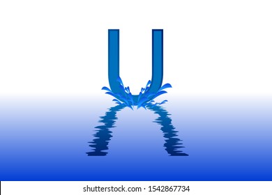 U uppercase letter with water reflection effect vector illustration. Wavy letter design for logo, emblem, label, card, company name, business or web page graphic element.
