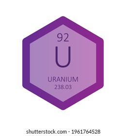U Uranium Actinoid Chemical Element Periodic Table. Hexagon gradient vector illustration, simple clean style Icon with molar mass and atomic number for Lab, science or chemistry education.
