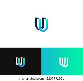 U, UU letter logo design template elements. Modern abstract digital alphabet letter logo. Vector illustration. Reflection U, UU logo.