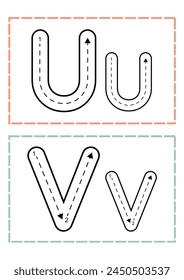 U V Alphabet Tracing Cards Worksheet in Pastel Colors Illustrative