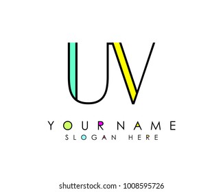 U & V initial minimalist logo template vector