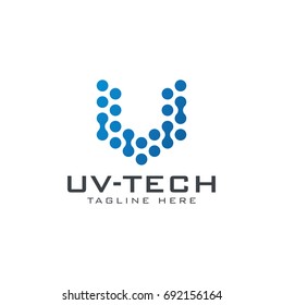 U V letter technology logo