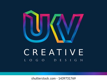 U V Logo. UV Letter Design Vector with Magenta blue and green yellow color