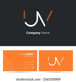 U & V stroke letter logo design with business card template